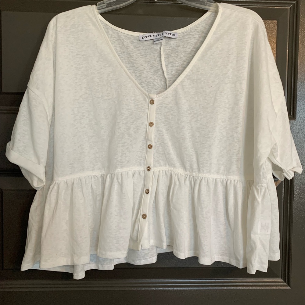 White Button Down Ruffle Top - Picture 4 of 6